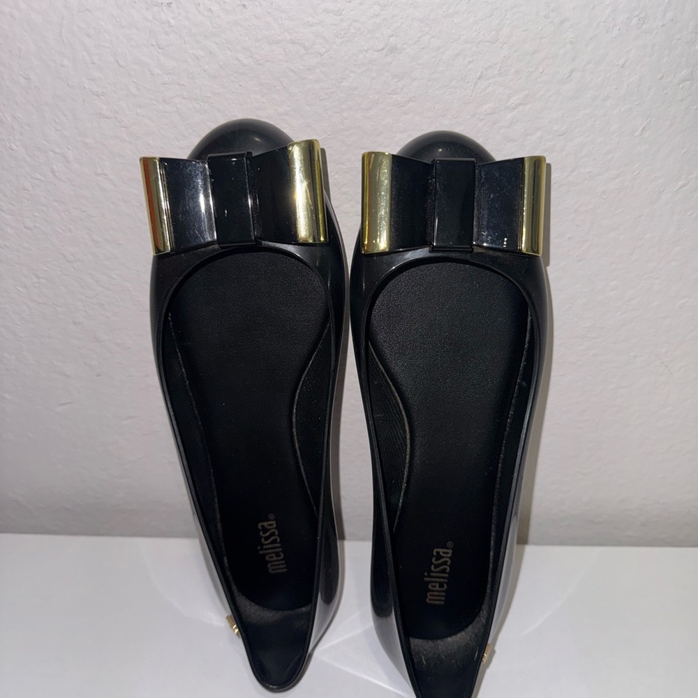 Melissa Black and Gold Flats with Sleek Design - Picture 3 of 4